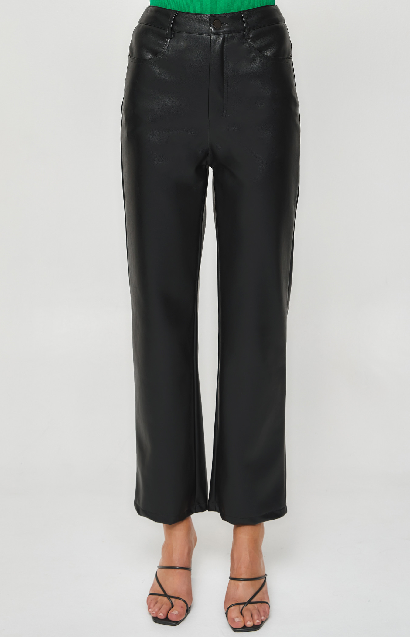 Faux Leather Straight Leg Pants with Waistband (WPA215B) 