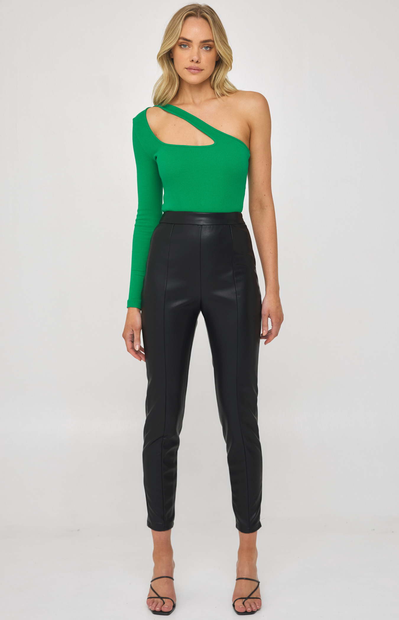 Faux Leather High Waisted Leggings with Seam Details (WPA220B) 