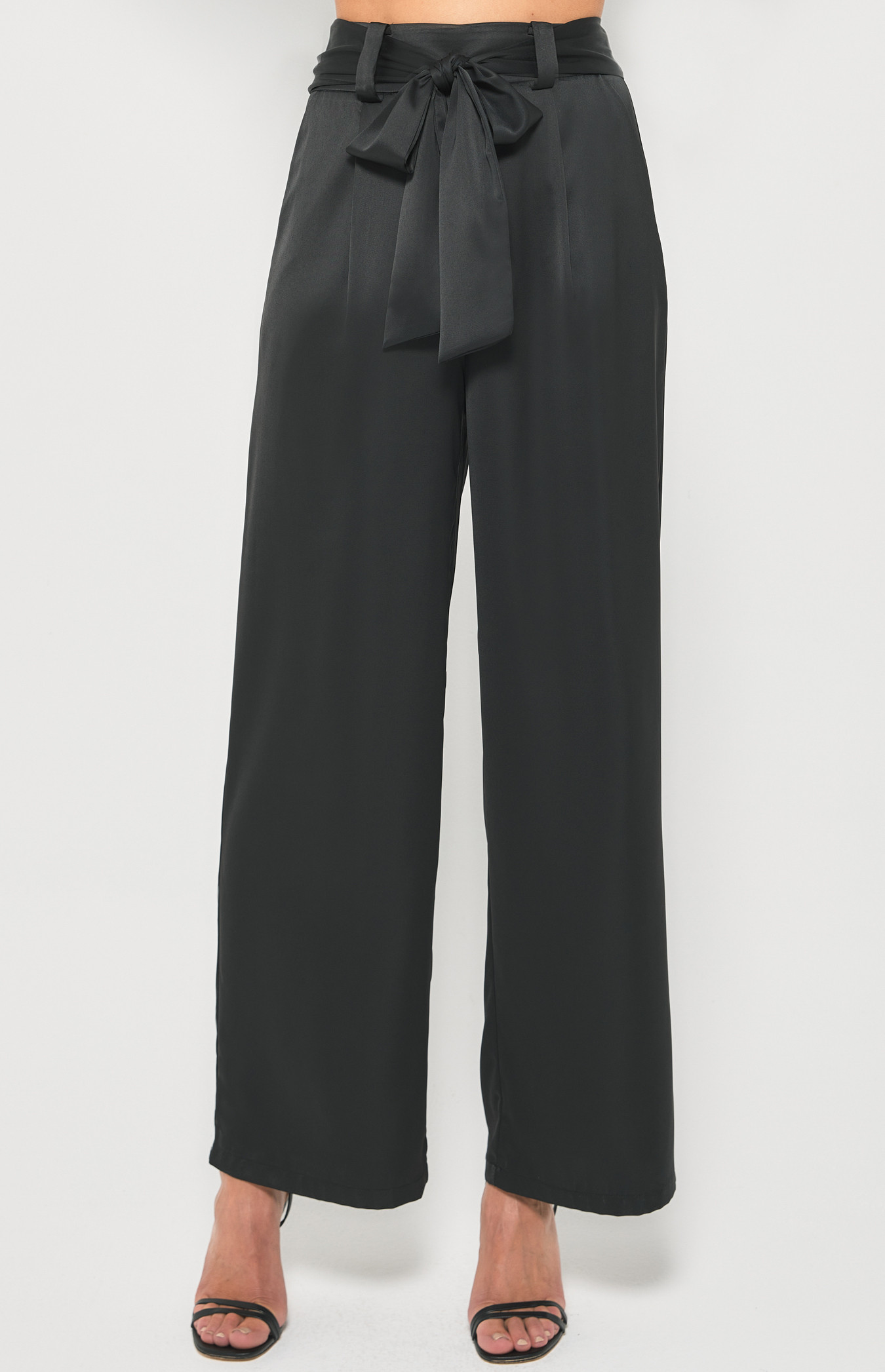 Wide Leg Satin Pants with Belt (WPA245B)