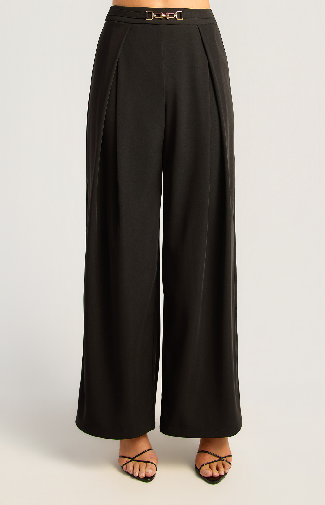 Front Pleated Gold Buckle Detail Pants (WPA360B)