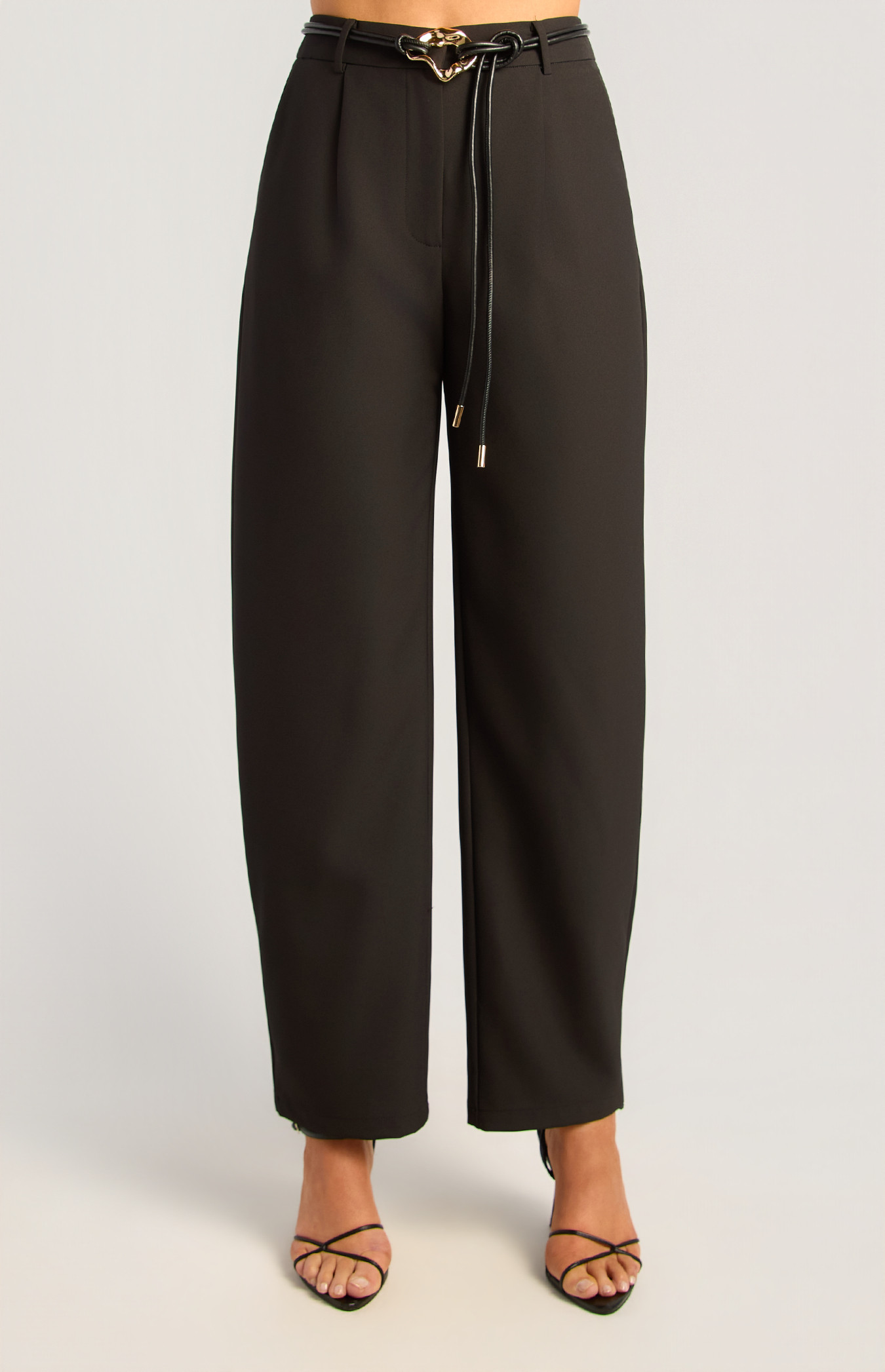 Gold Buckle Faux Leather Belt Tapered Pants (WPA369B)