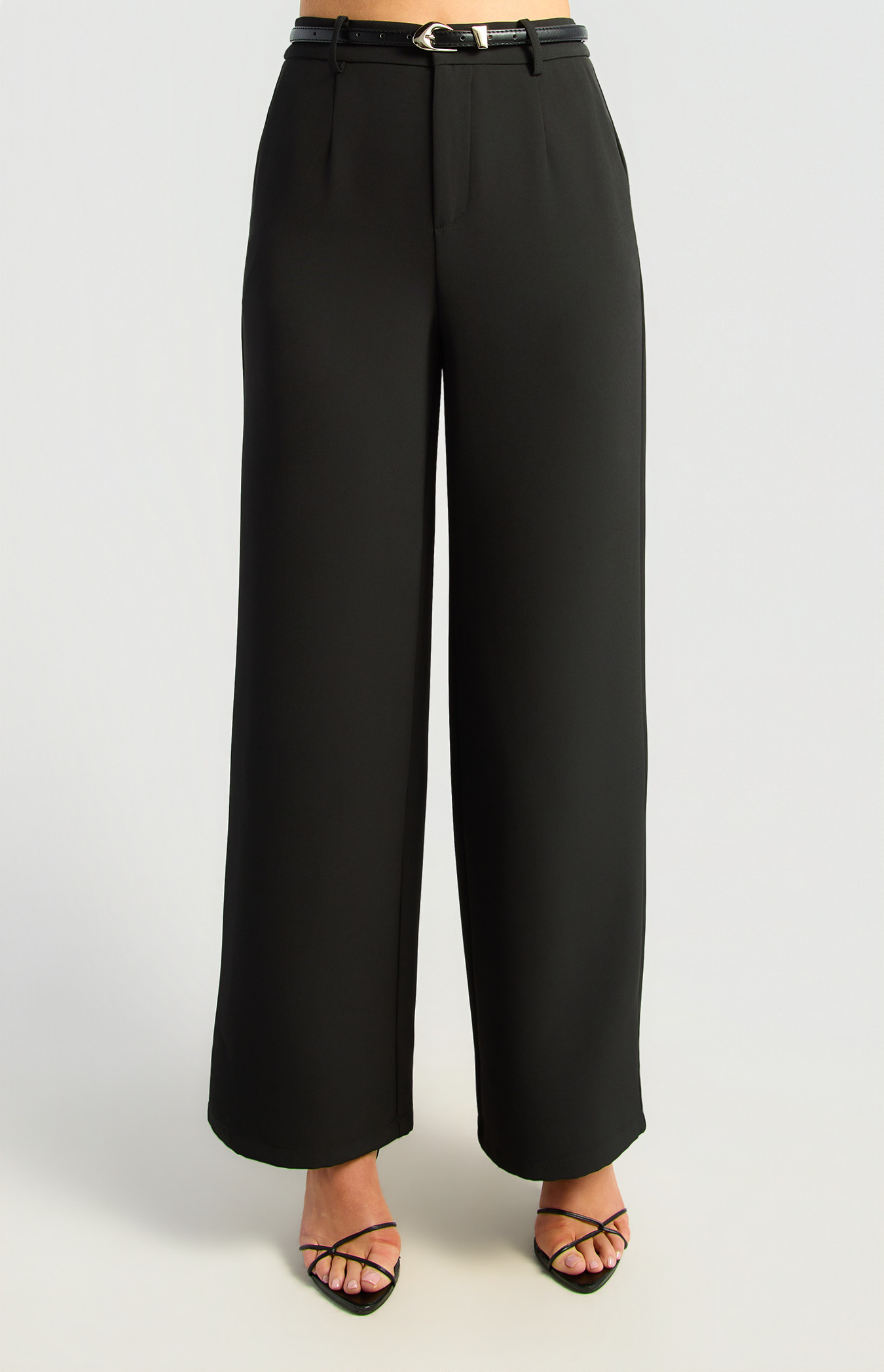 Faux Leather Belt Detail Straight Leg Pants (WPA375B)