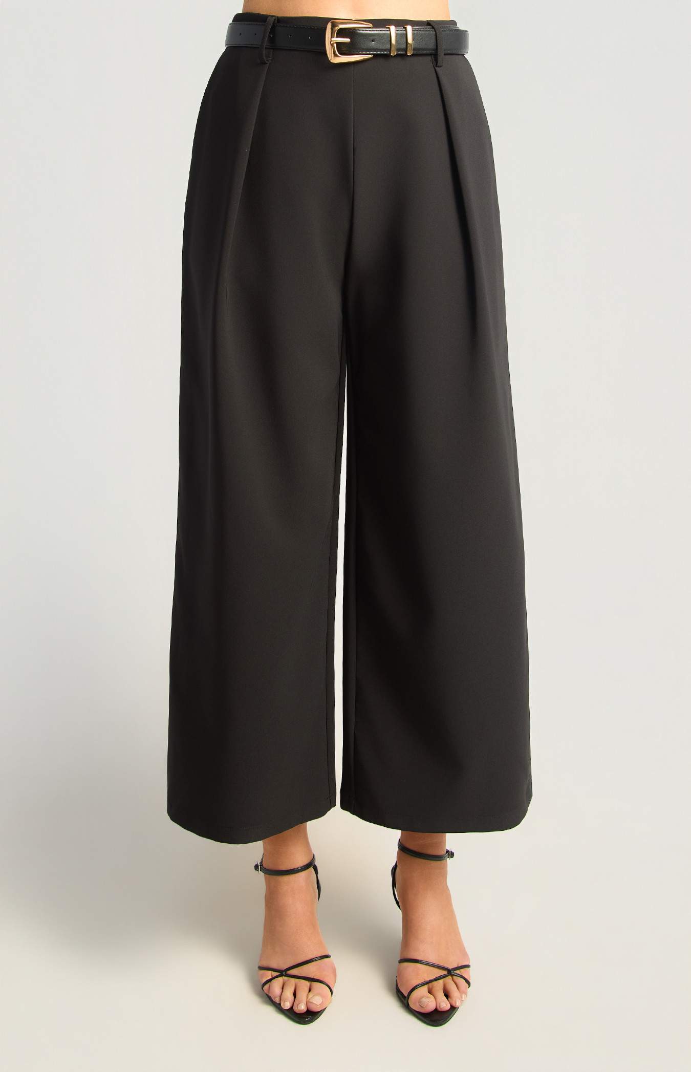 Inverted Pleat Detail Pants With Faux Leather Belt (WPA378B)