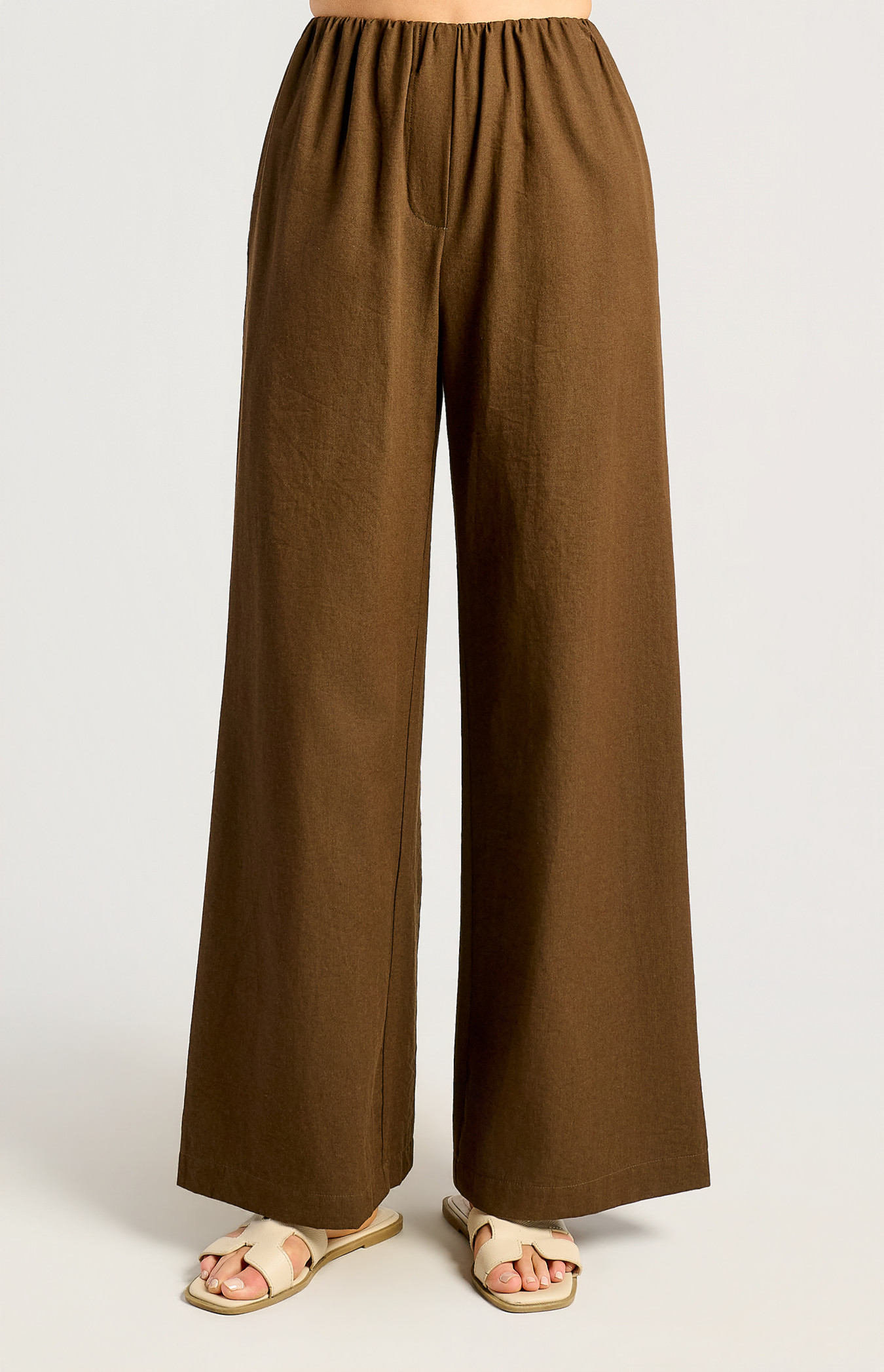 Ruched Waist Detail Wide Leg Pants (WPA387B)