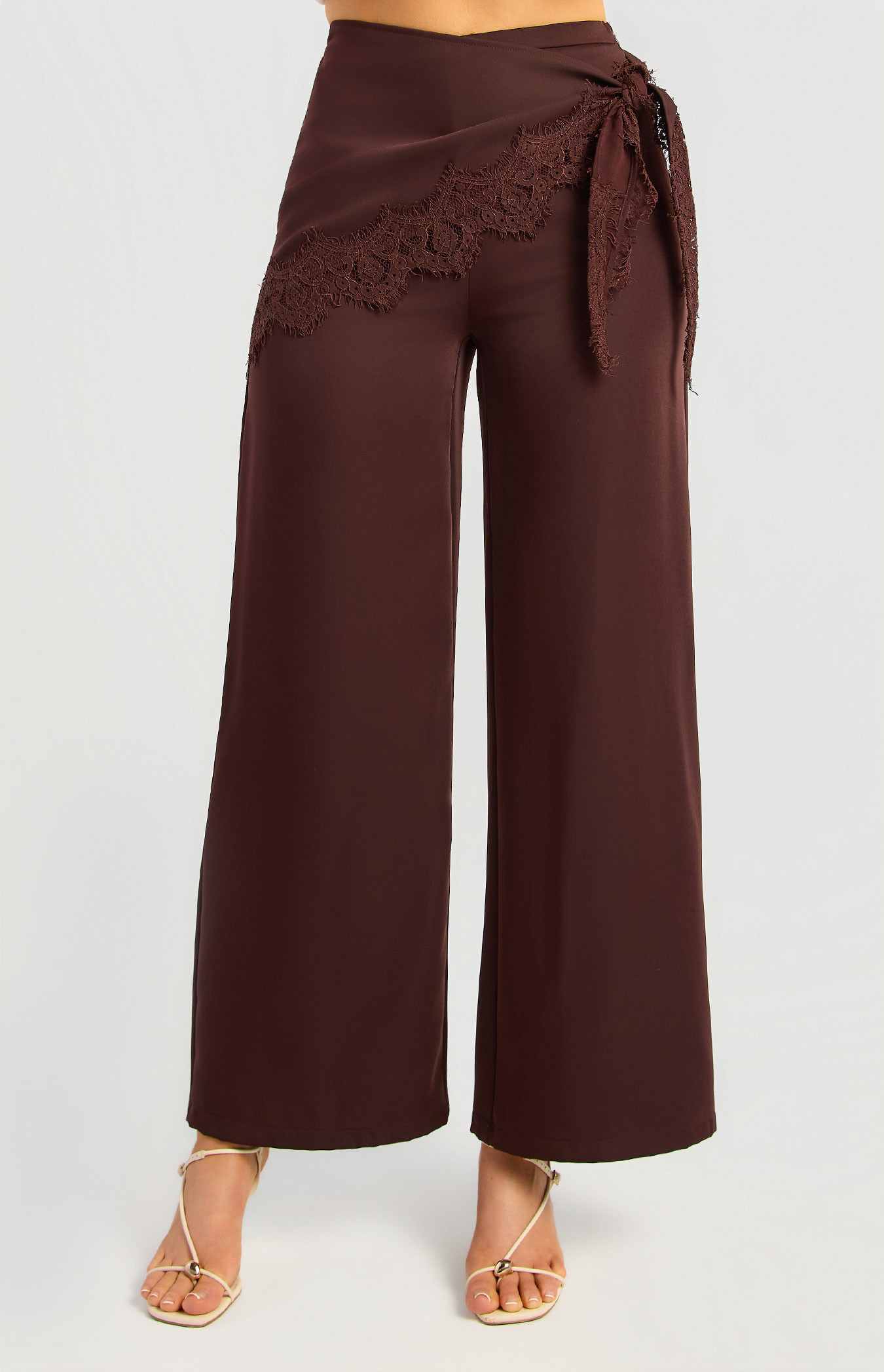 Detachable Lace Trim Triangle Waist Scarf Wide Leg Pants (WPA396B)
