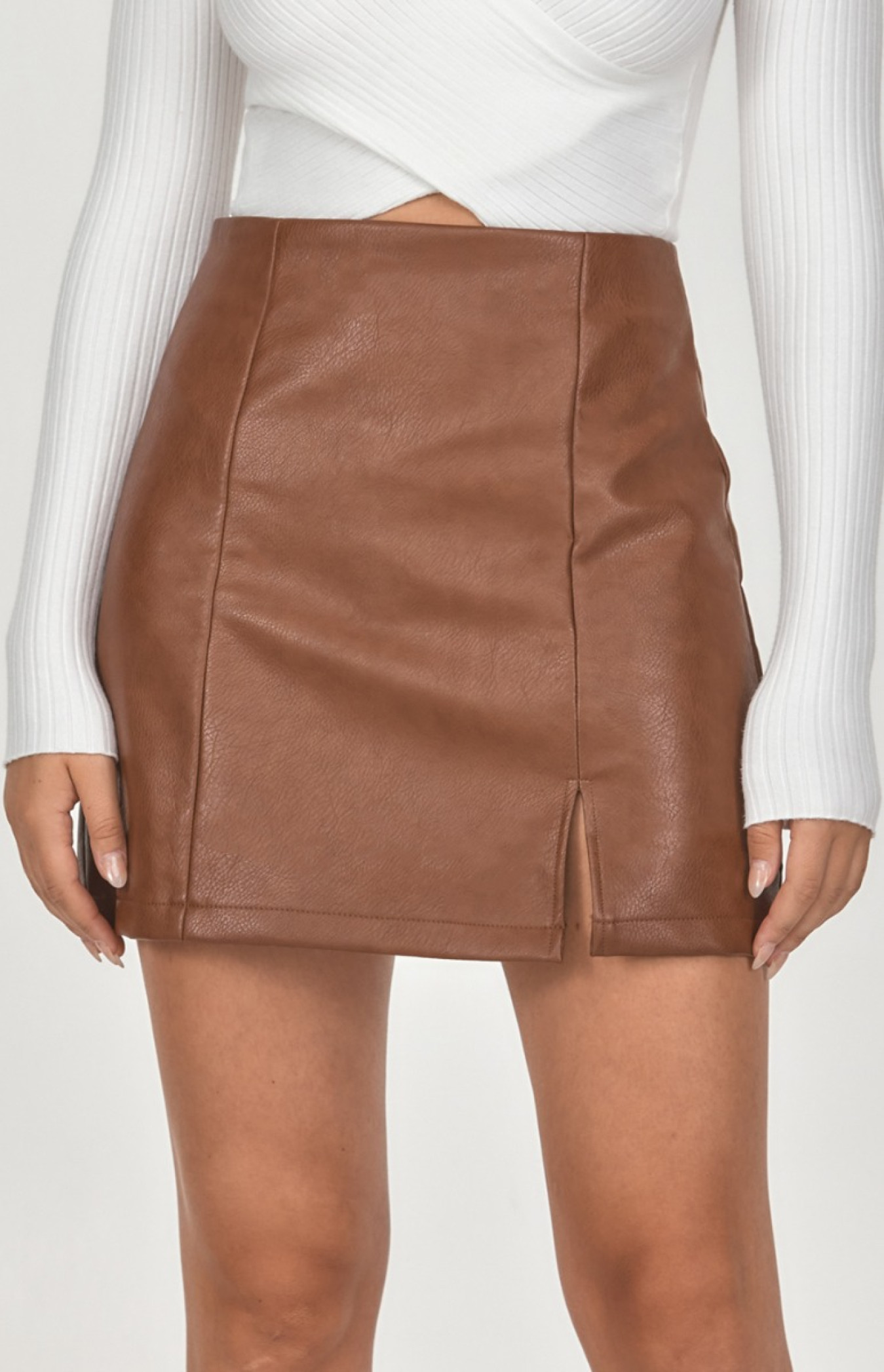 Side Split Faux Leather Skirt (WSK209A)