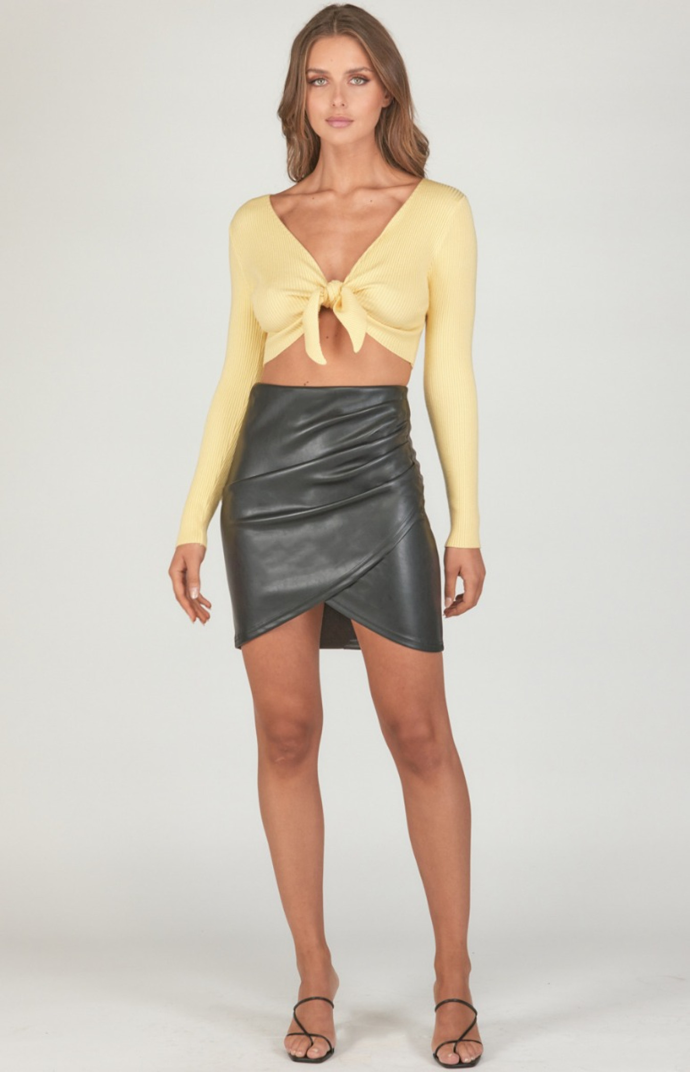 Faux Leather Skirt with Pleated Details (WSK225B)