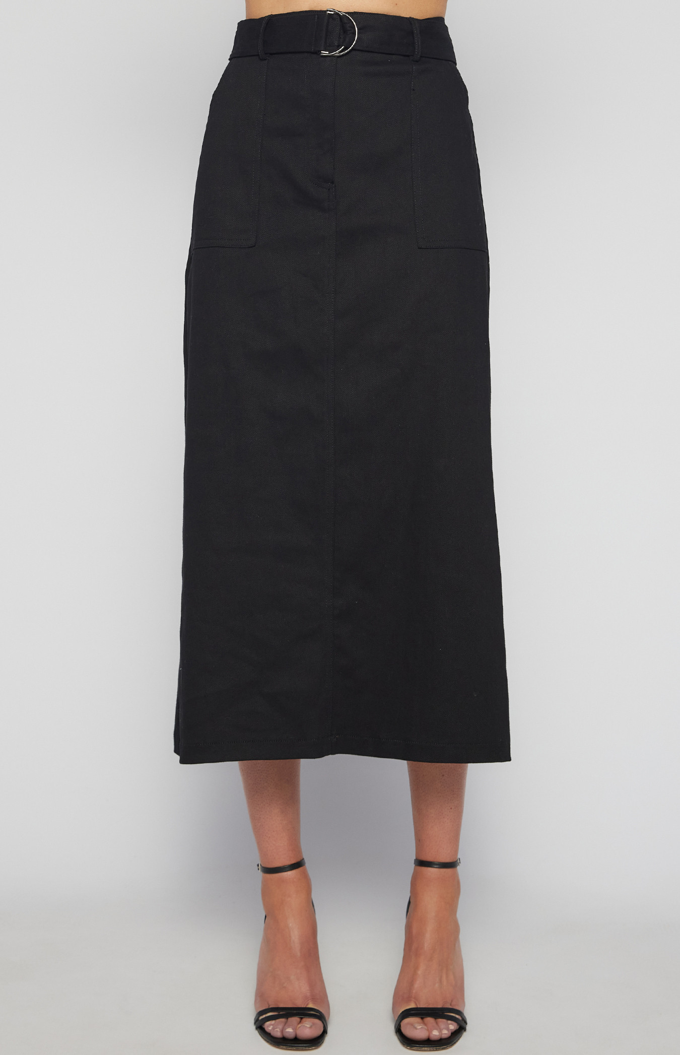Cotton Maxi Skirt with D-Ring Belt and Pockets (WSK248A)