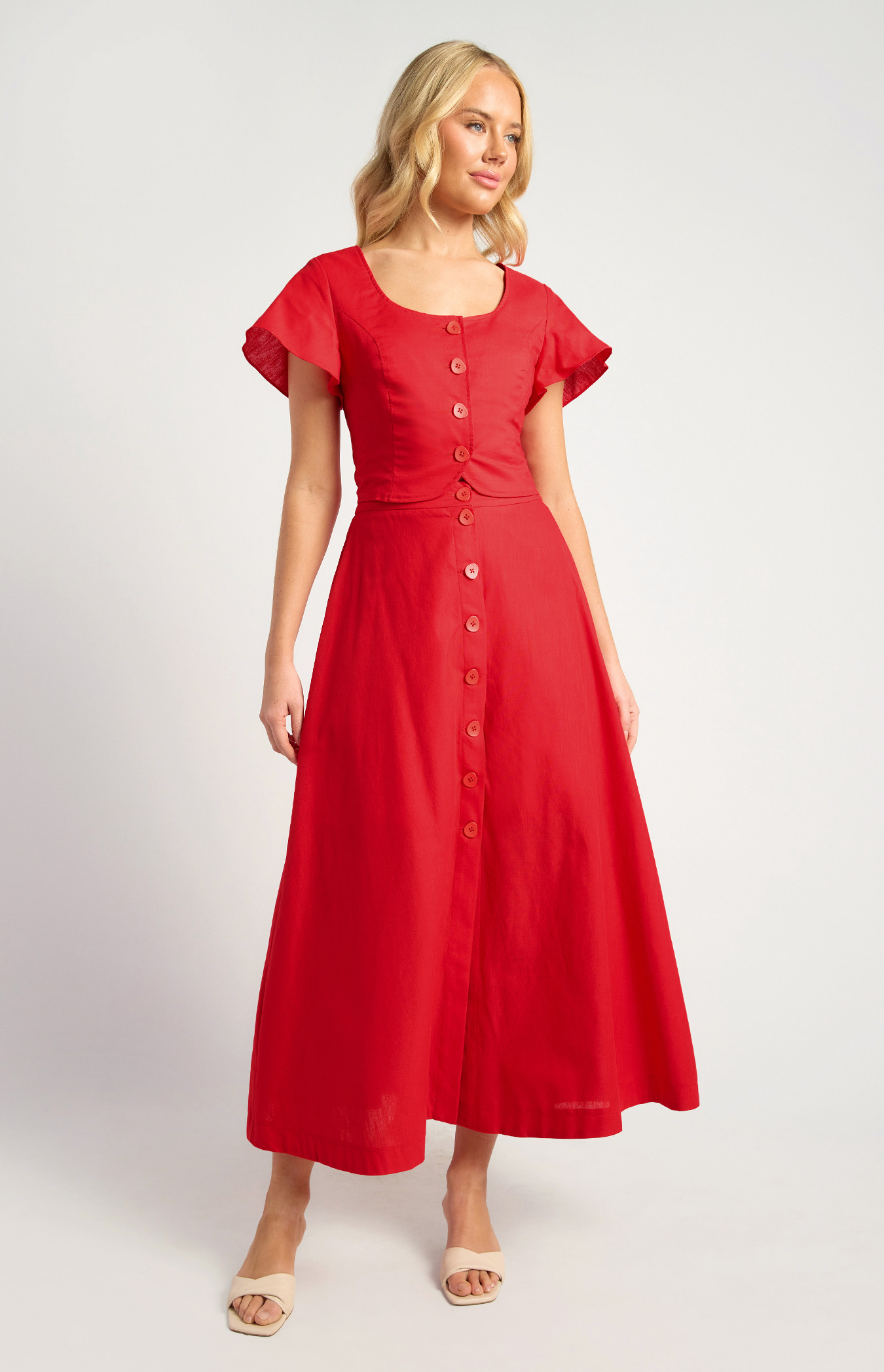 Button Details Skirt With Elastic Back (WSK270B)