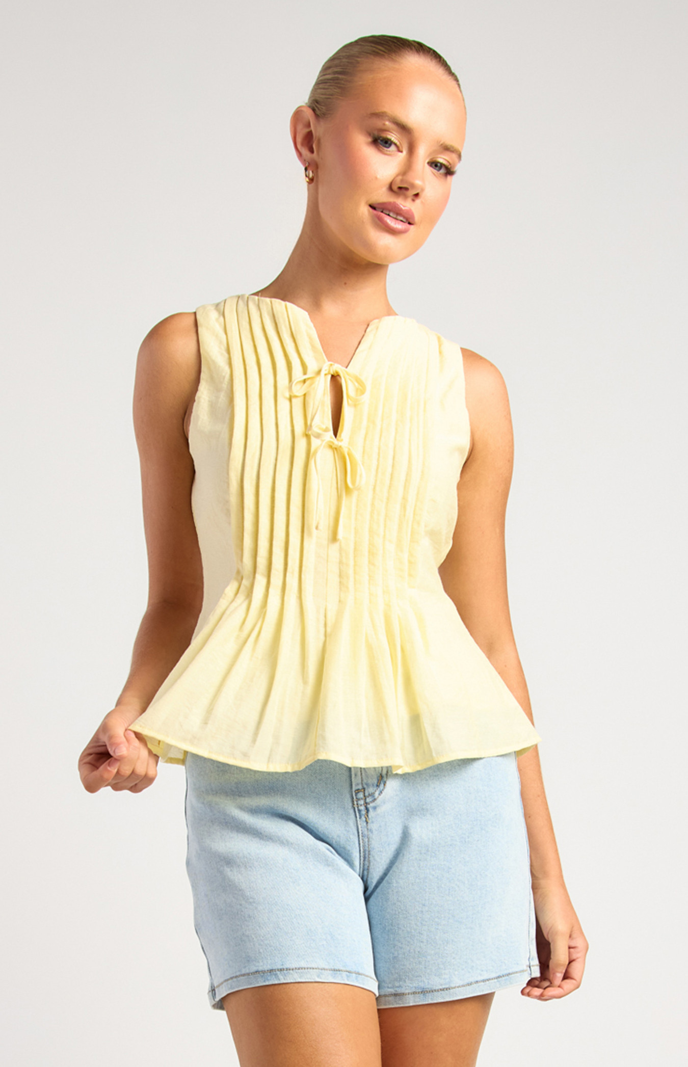 Front Tie Pleated Detail Top (WTO705B)