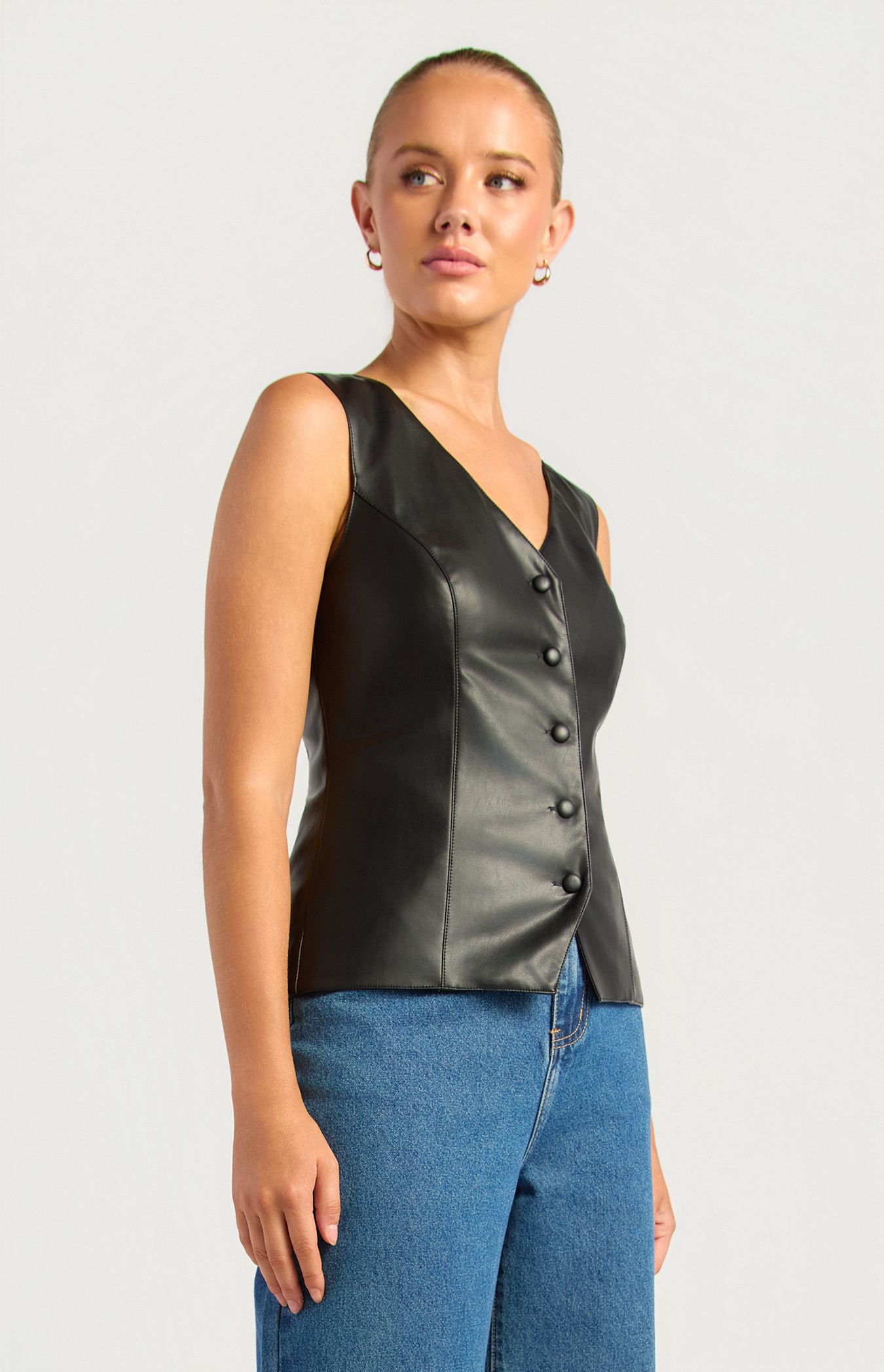 Faux Leather V-Neckline Vest Top (WTO802B)
