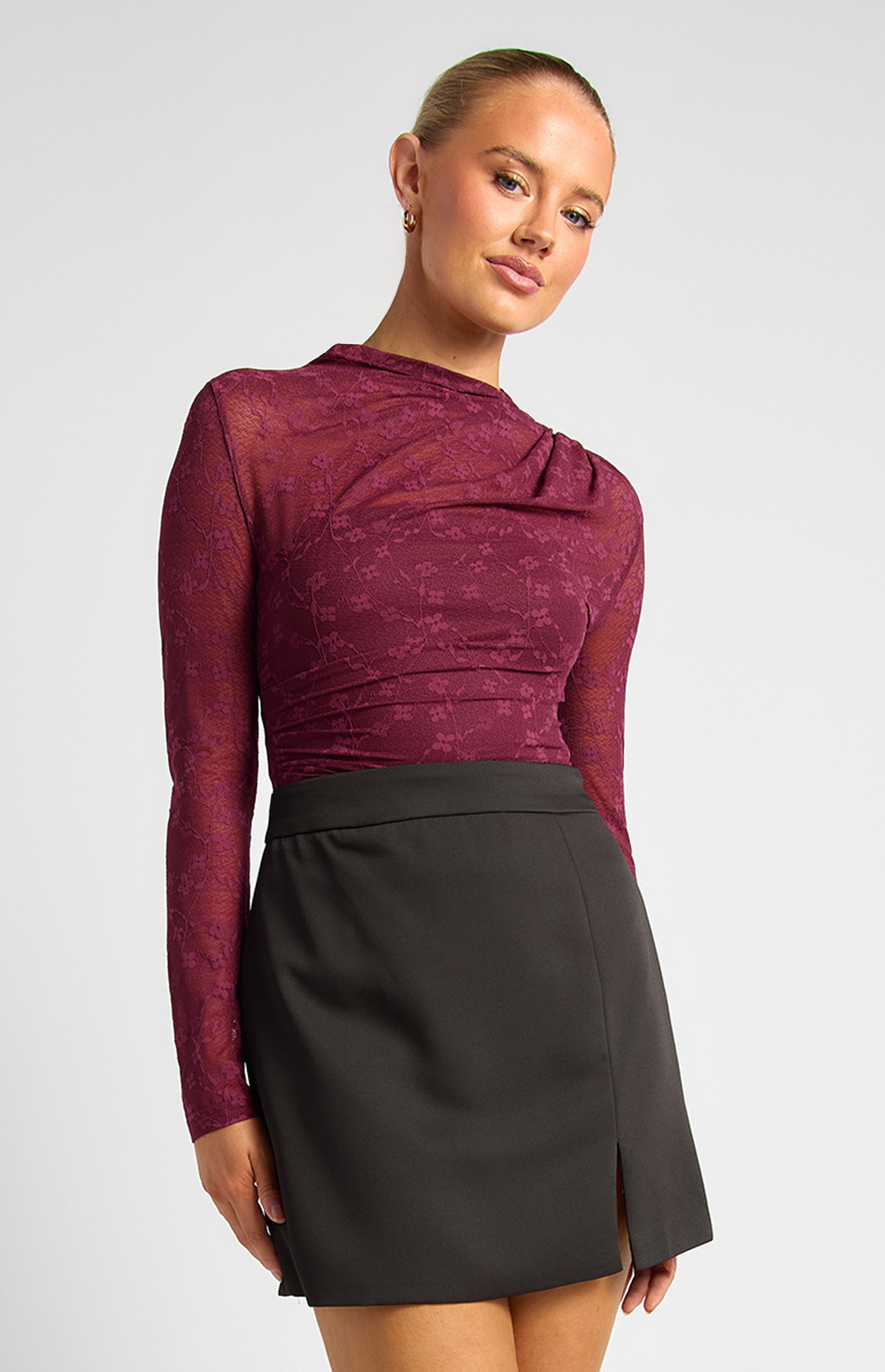 Stretch Floral Lace Sheer Top (WTO807B)