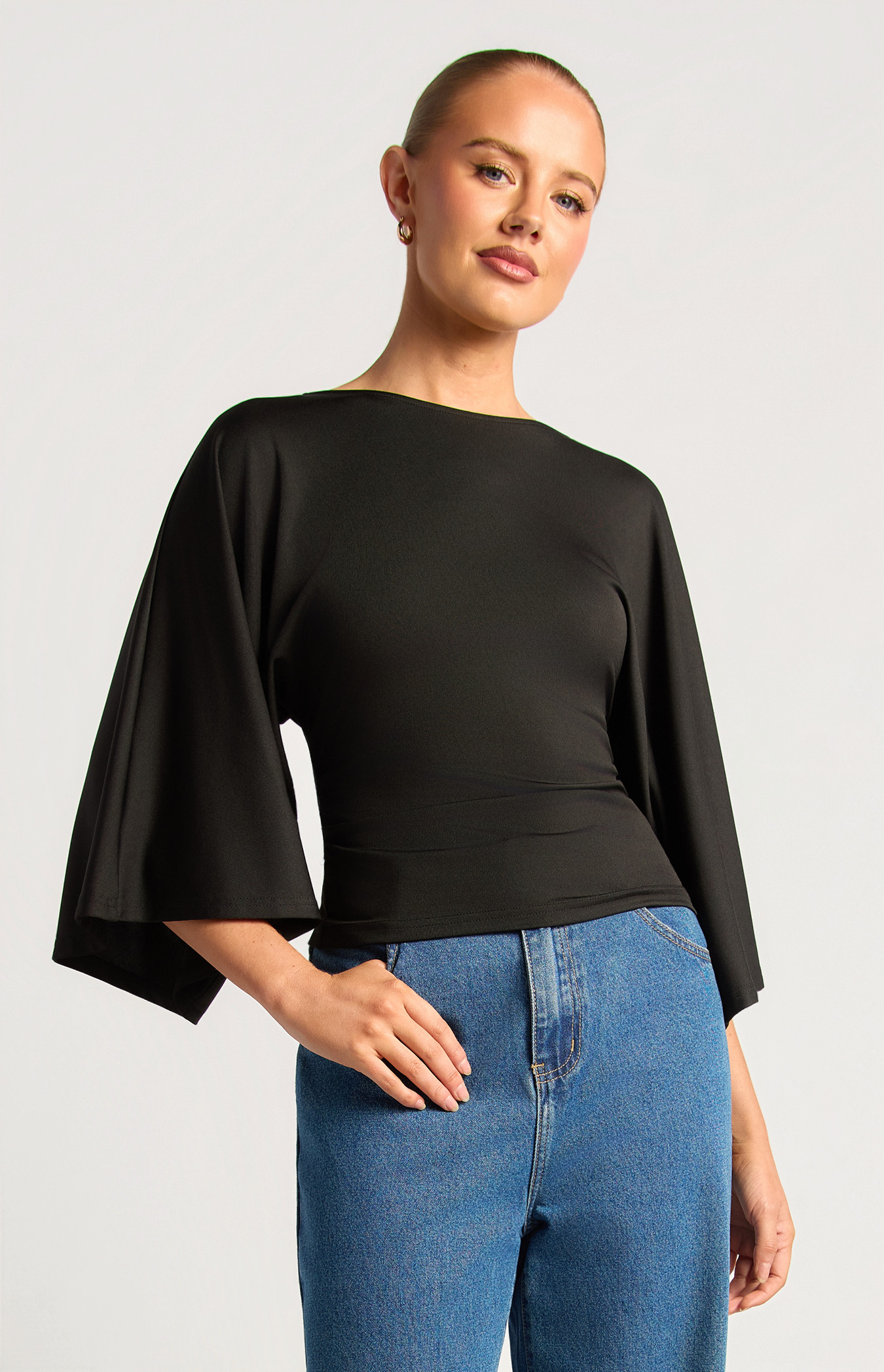 Batwing Sleeve Top With Back Tie Detail (WTO831B)