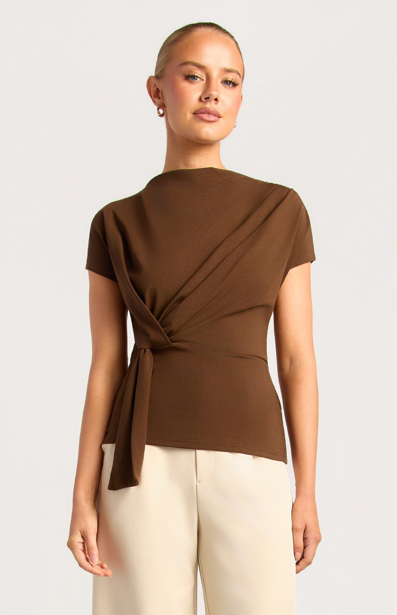 Cowl Neck Drape Detail Top (WTO844B)