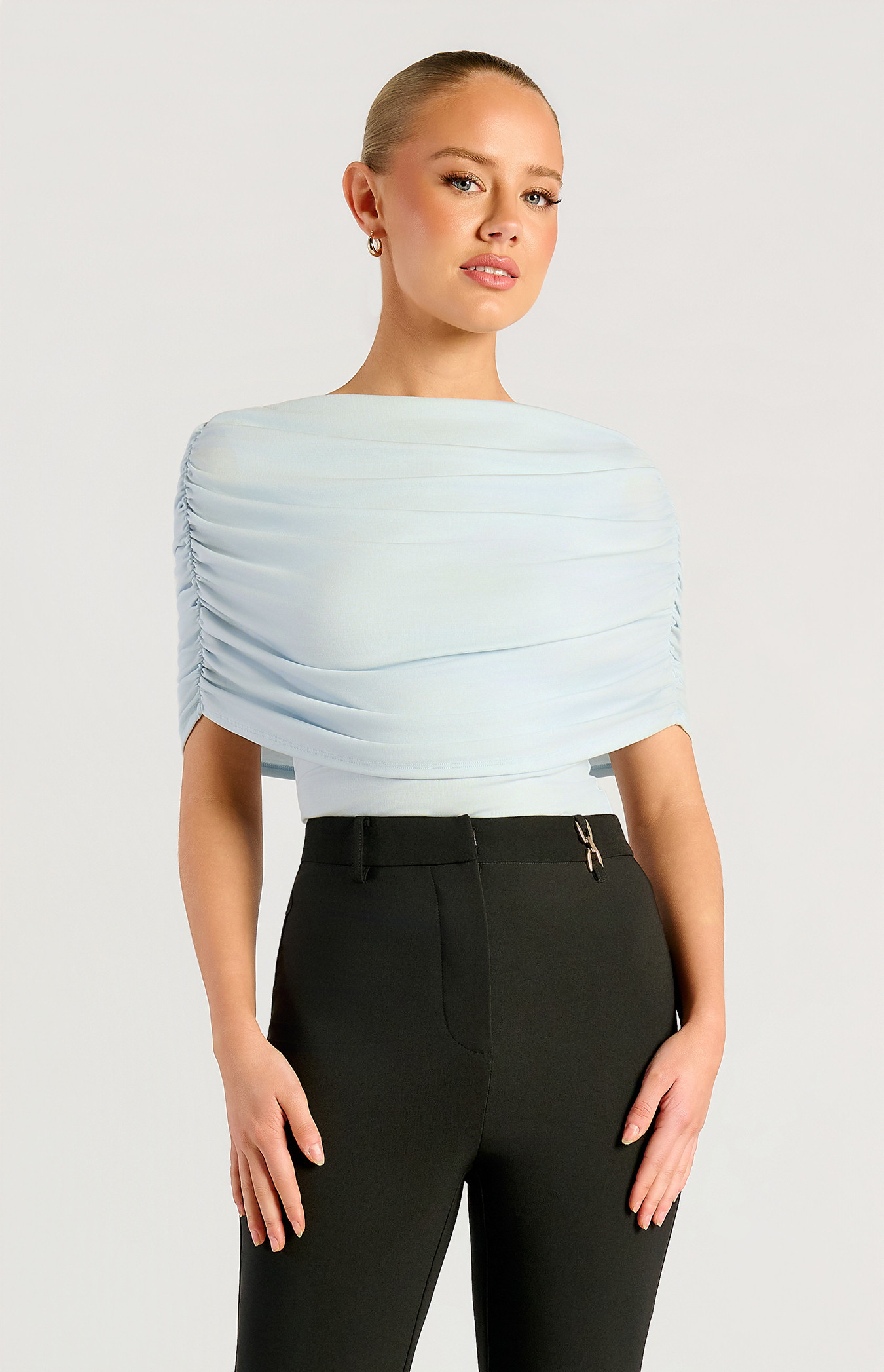 Wide Draped Cowl Neck Detail Jersey Top (WTO873B)
