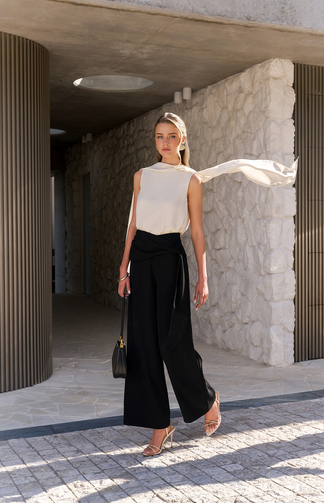 Multi Way Scarf Chiffon Top with Asymmetric Hem (WTO874B)