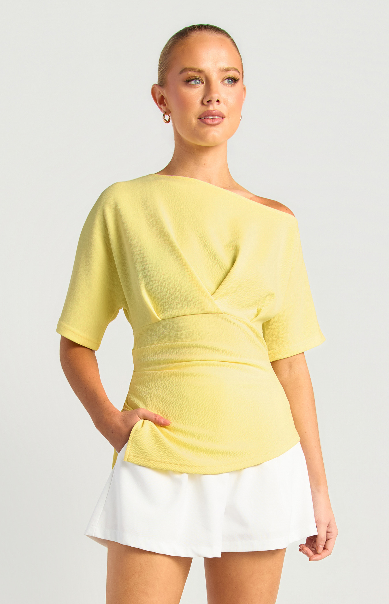 Asymmetric Front Pleated Detail Top (WTO880B)