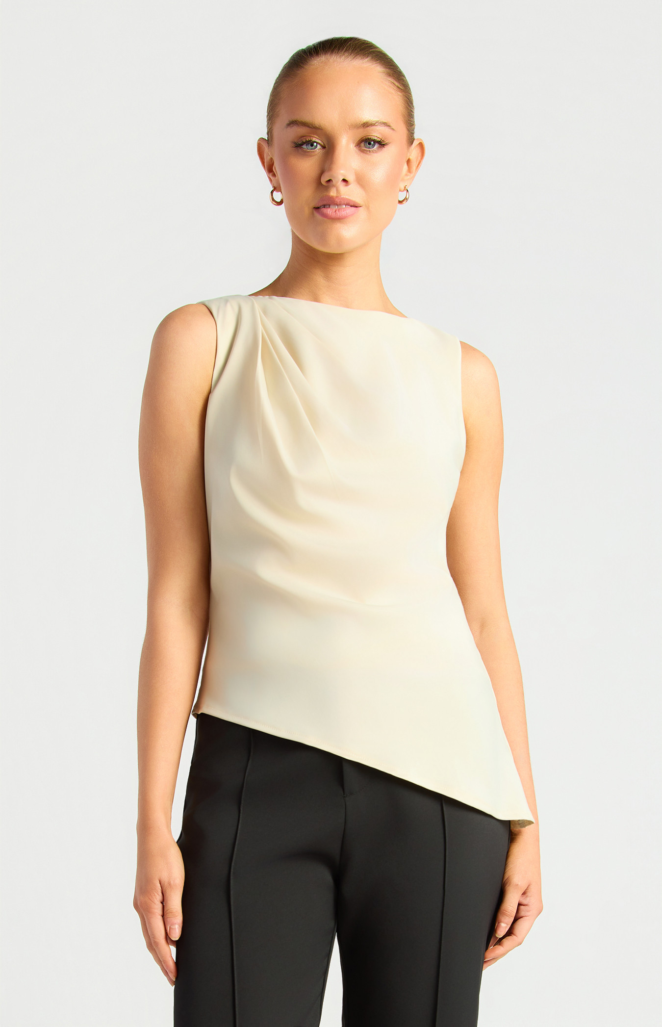 Round Neck Top With Pleated Shoulder Detail (WTO883B) 